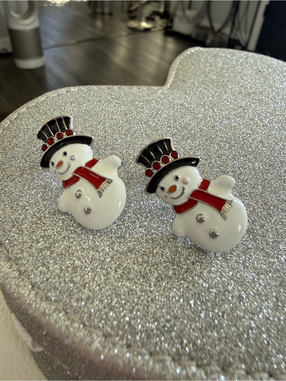 Snowman Stud Earrings in White and Red - Festive Holiday Jewelry